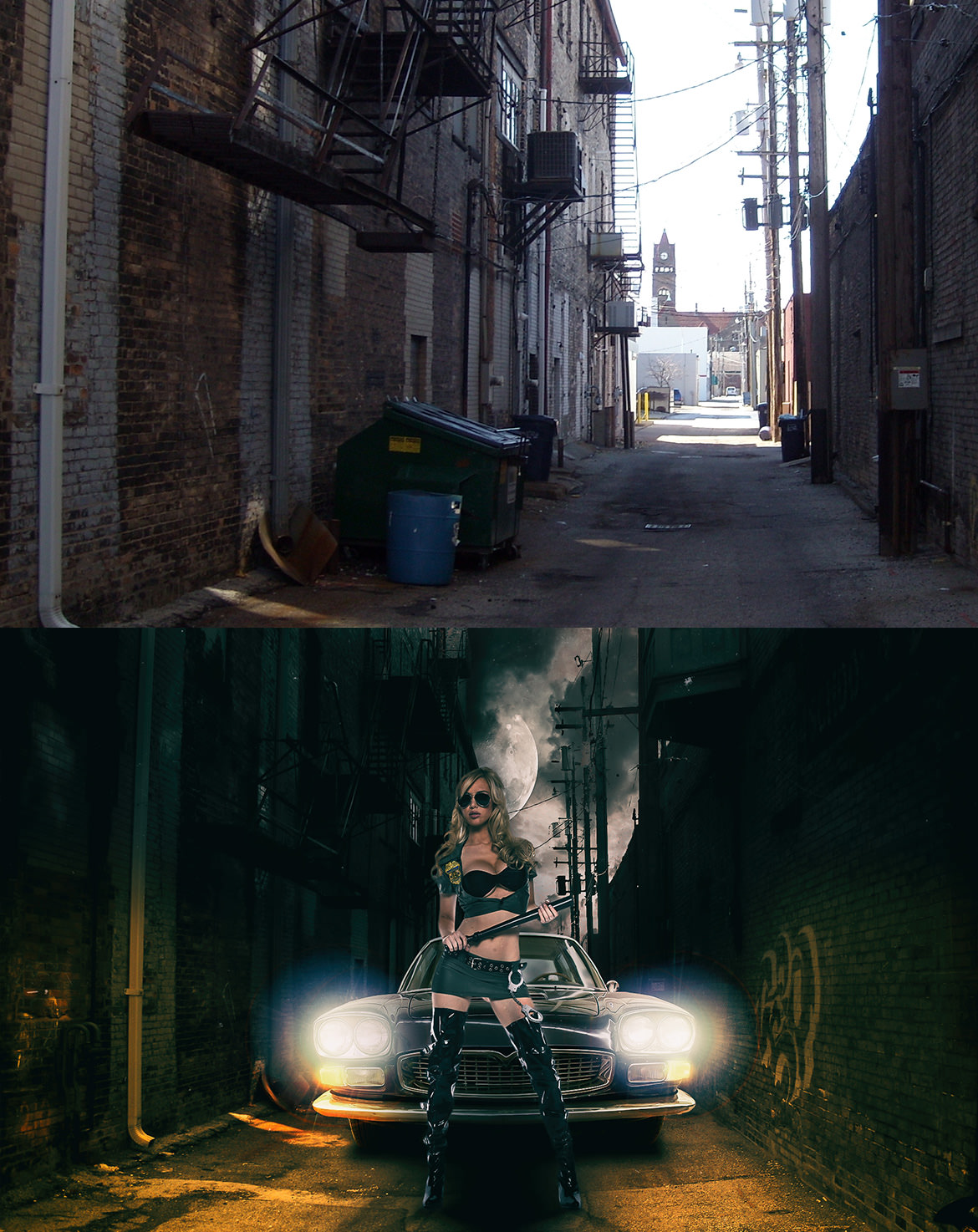 画像合成 - 路地裏の女性